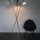 Italian brass lamppost 3 black diabolos spots - beiges mid-century style 1950s