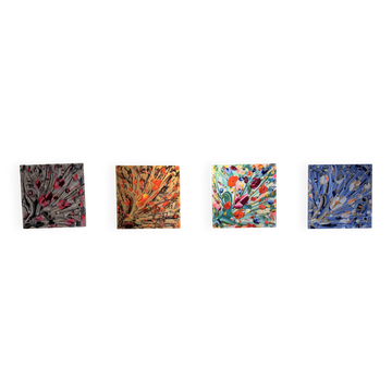 Quadriptych of abstract floral paintings by knife JP Accault