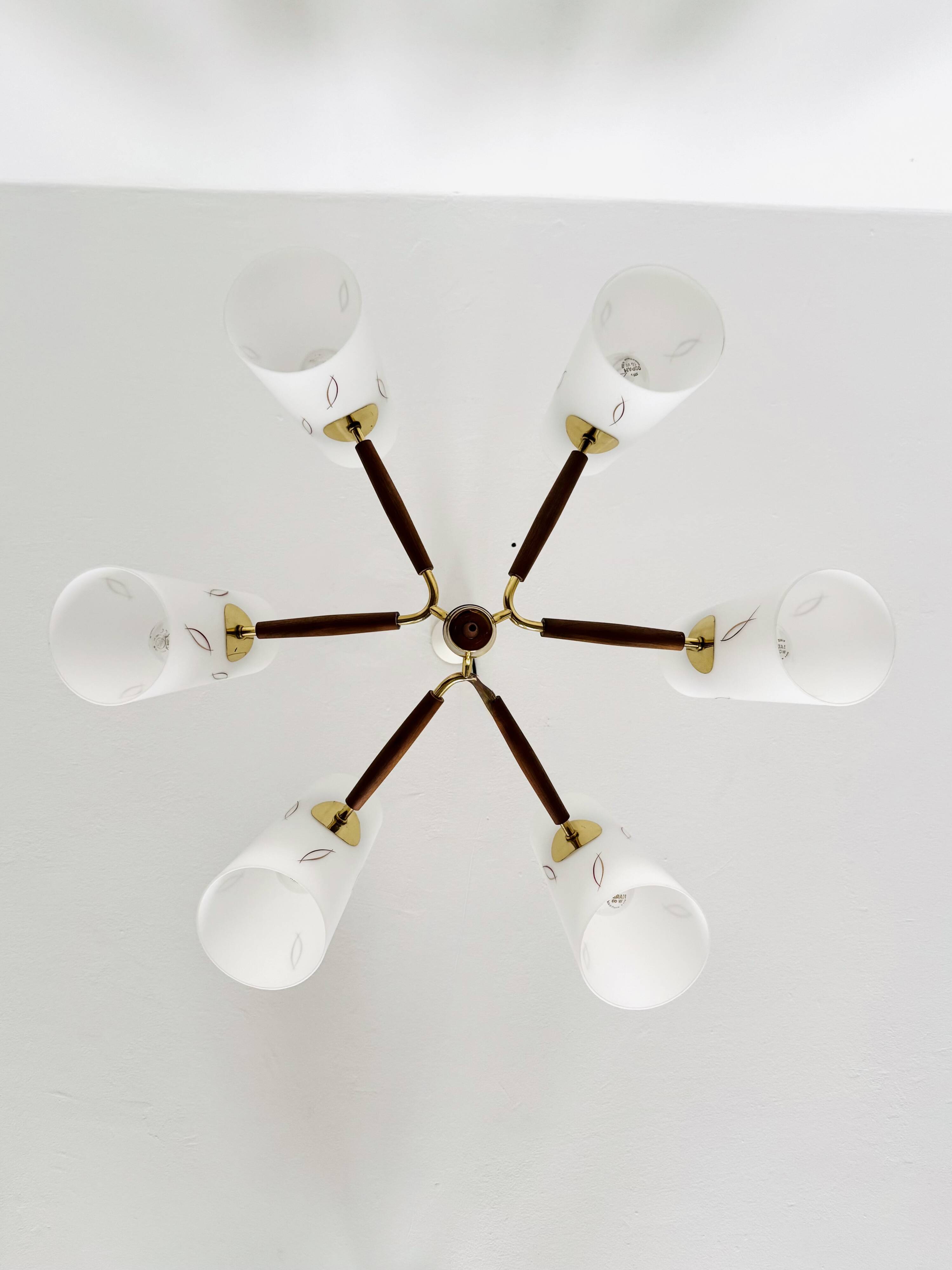 Brass and Walnut Chandelier by Rupert Nikoll