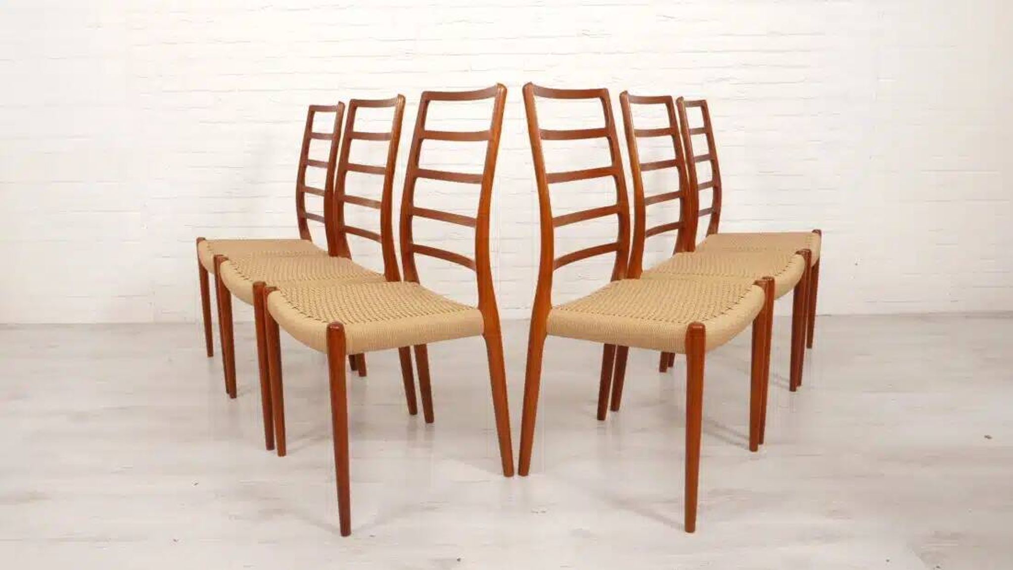 6 x vintage dining chairs | Niels Otto Møller | Model 82 | Papercord | Teak