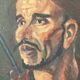 Portrait oil on wood man with the gun