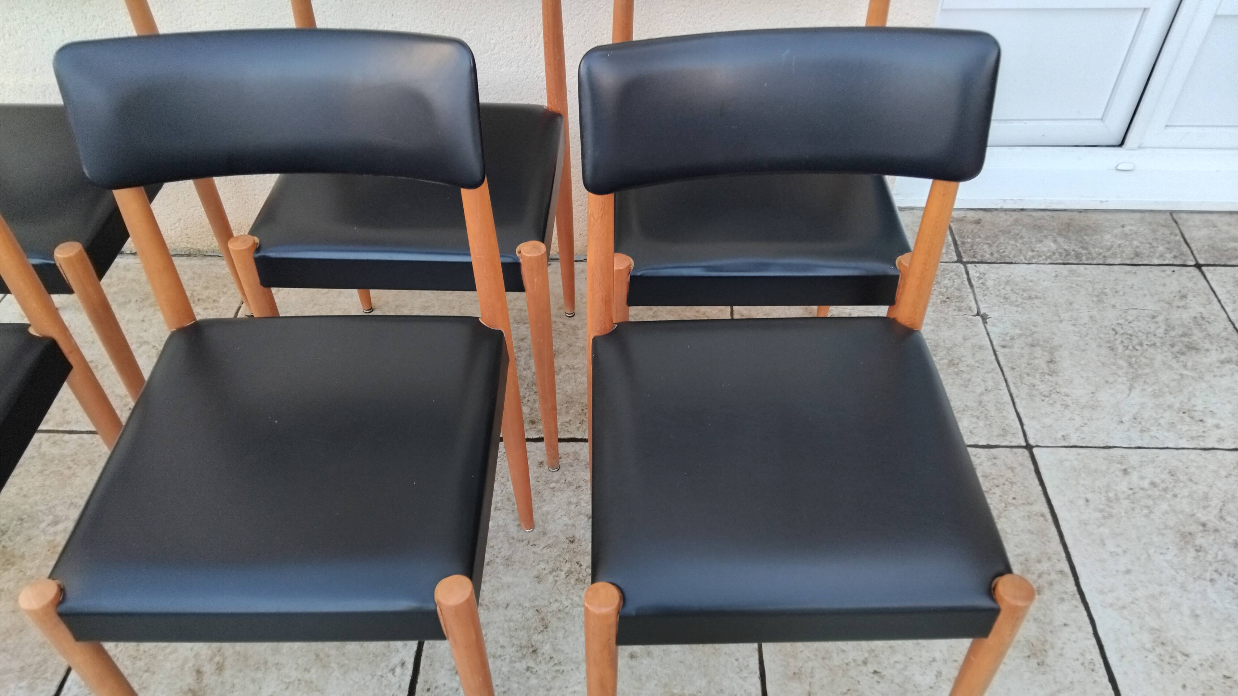 6 vintage faux leather and Scandinavian wood chairs