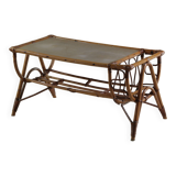 Vintage rattan coffee table, France 1960.