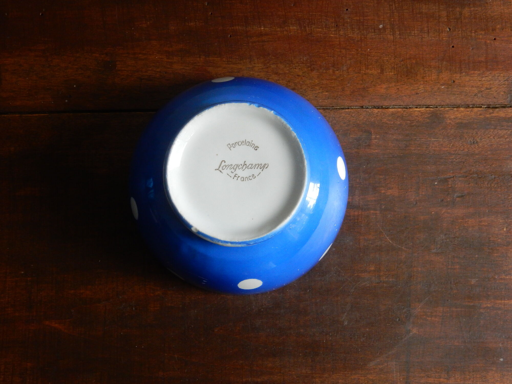 Longchamp small blue bowl porcelain milk coffee made in France