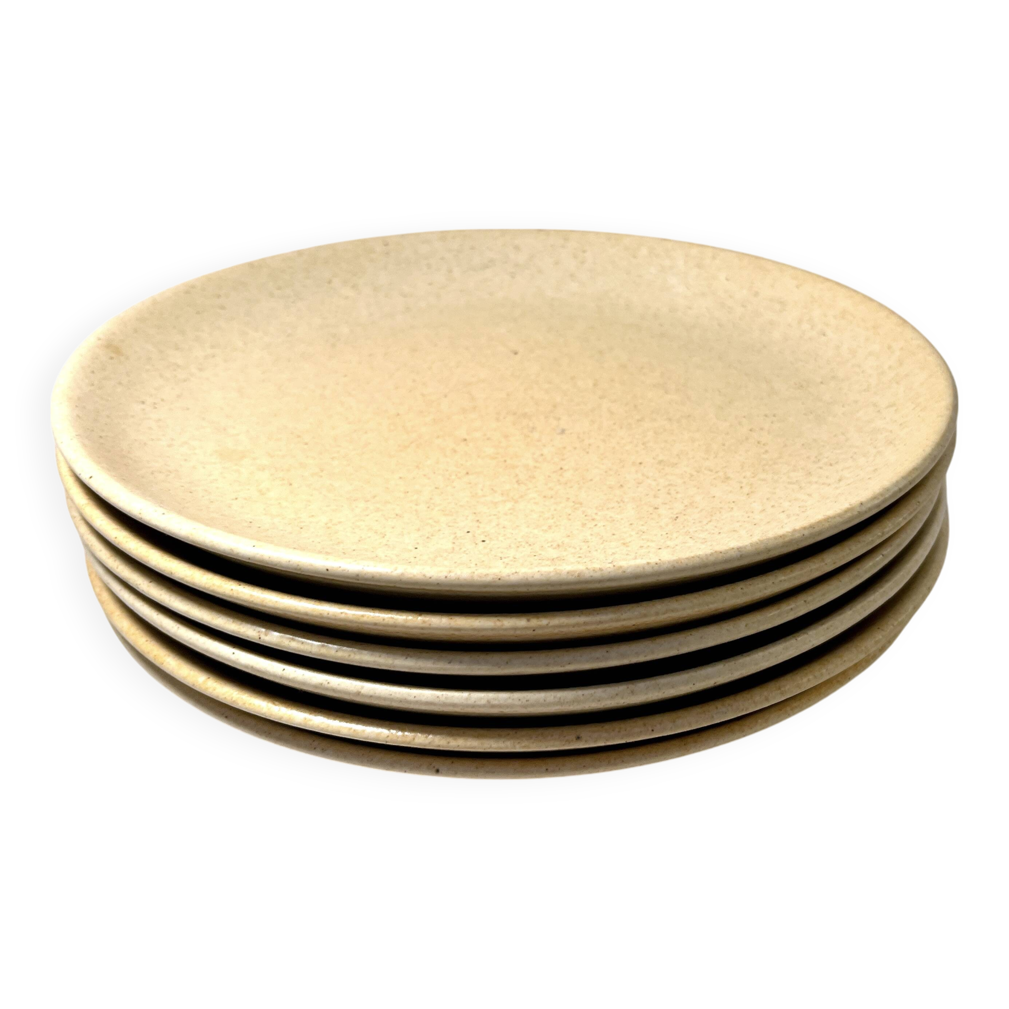 6 large vintage flat plates in beige stoneware Granit 1960s chic country