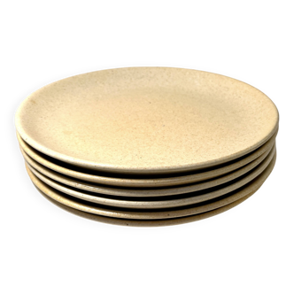 6 large vintage flat plates in beige stoneware Granit 1960s chic country