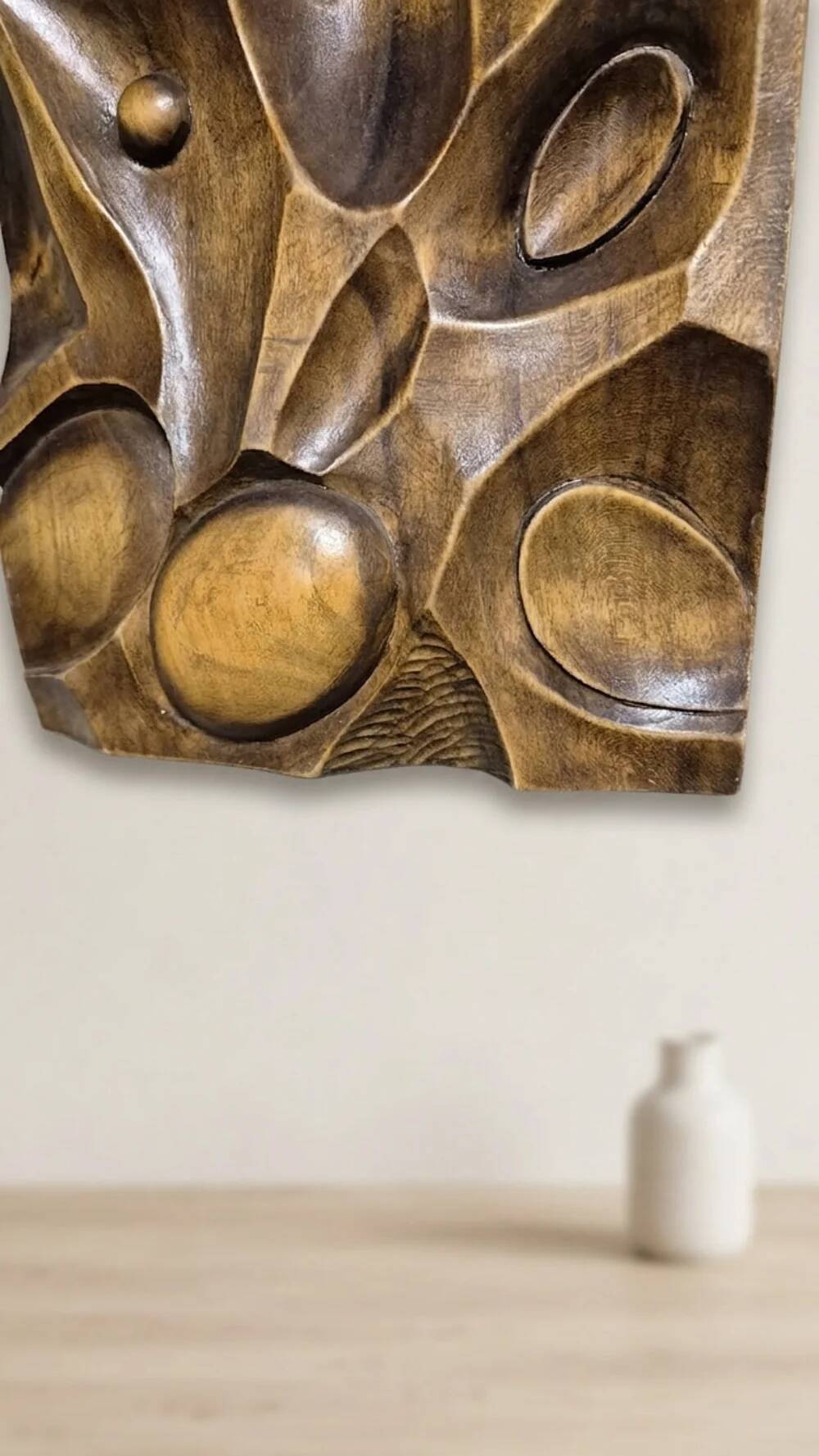 Wall Panel Carved Wood Relief Wall Art, Mid-20th Century, 55 × 20 × 5 cm