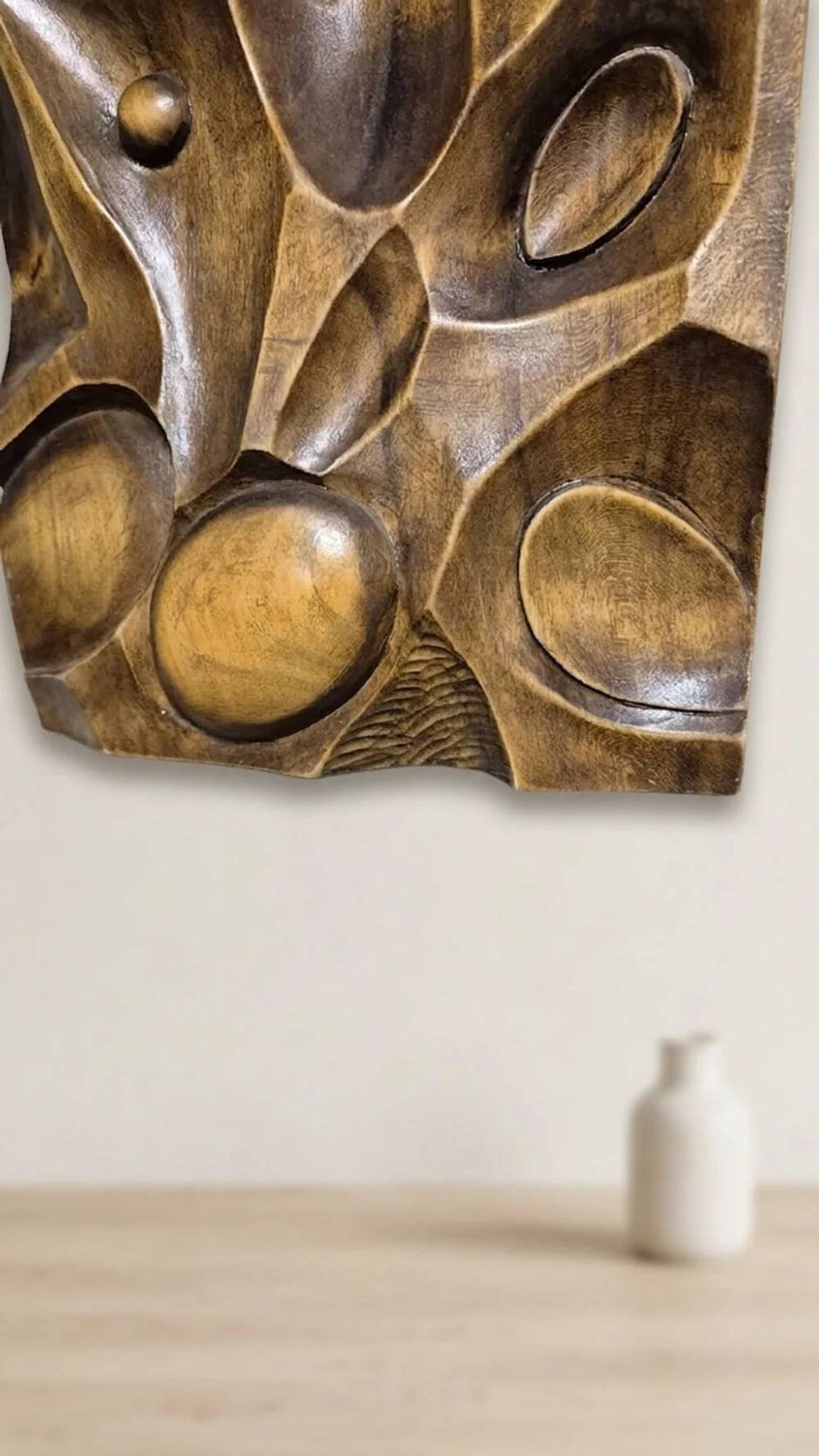Wall Panel Carved Wood Relief Wall Art, Mid-20th Century, 55 × 20 × 5 cm