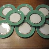 8 small vintage green and white duralex plates