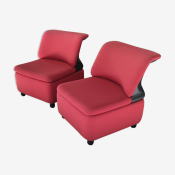 Pair of red tweed and black vinyl armchair