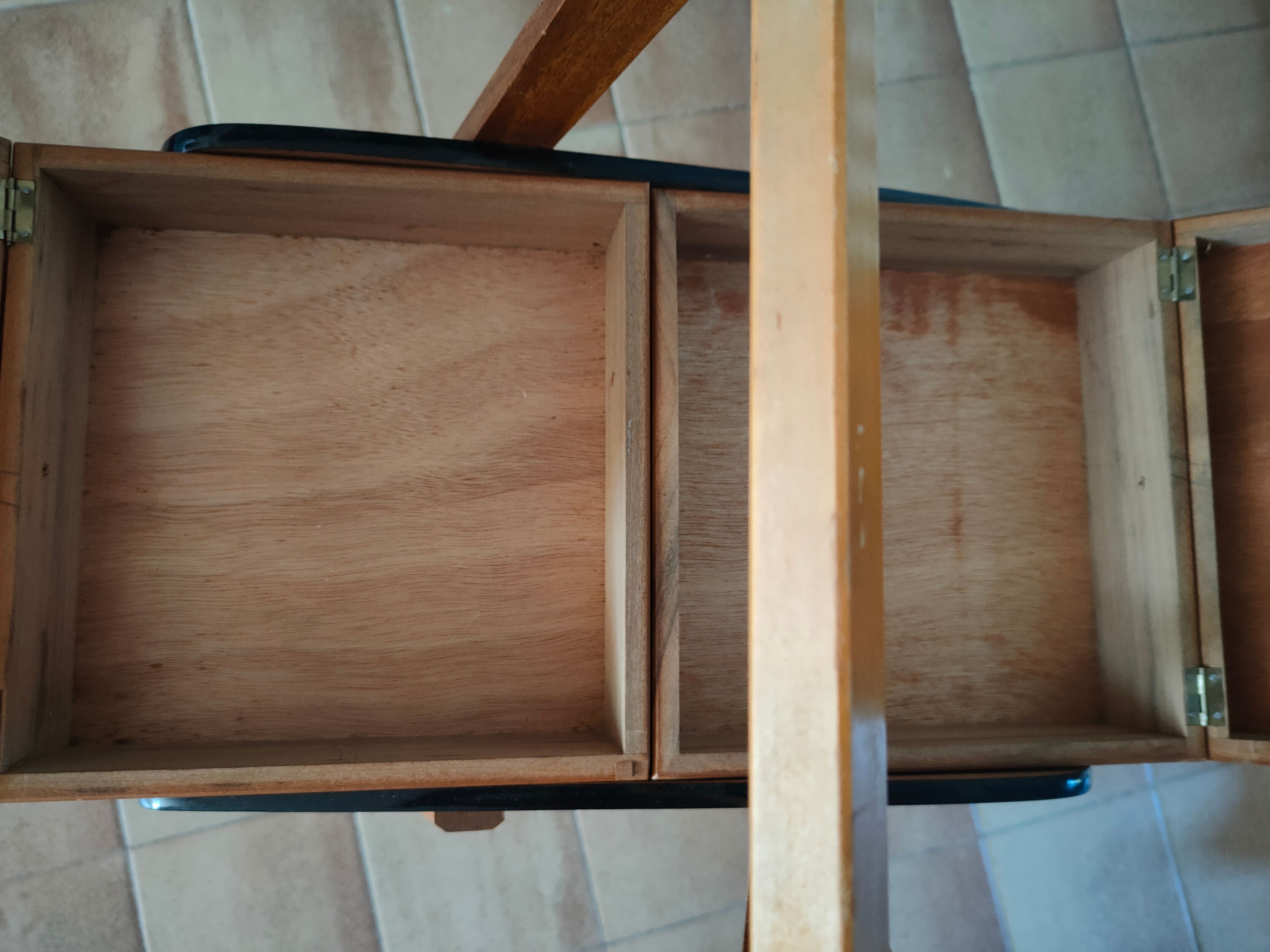 Travailleuse pieds compas bois et formica design années 50 - 60
