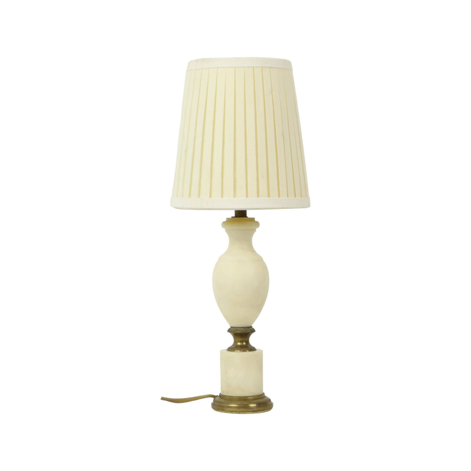 Vintage Empire Alabaster Brass Table Lamp White Lampshade 38cm