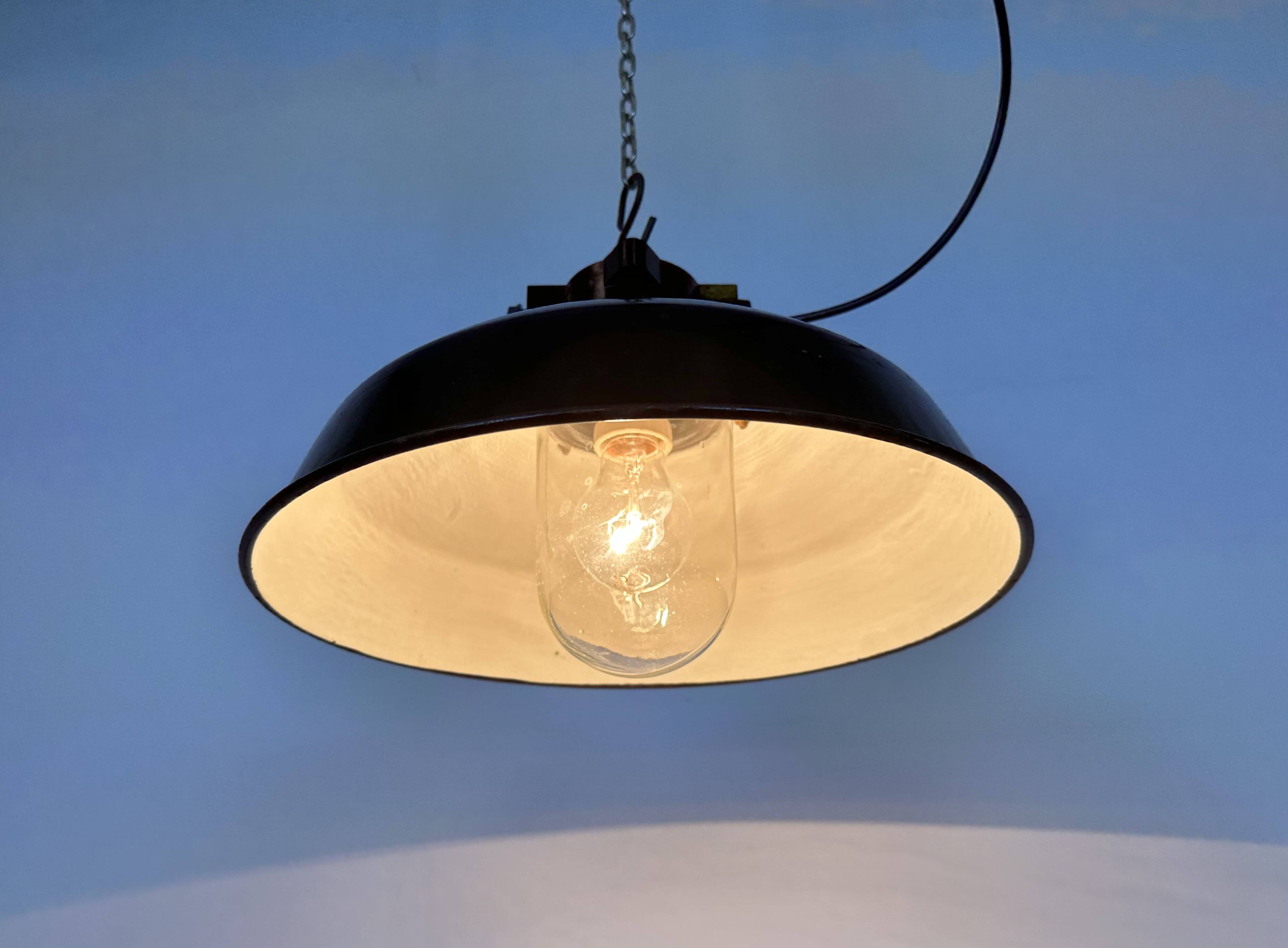 Industrial black enamel factory pendant lamp, 1950s