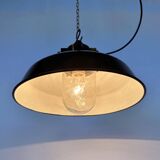 Industrial black enamel factory pendant lamp, 1950s