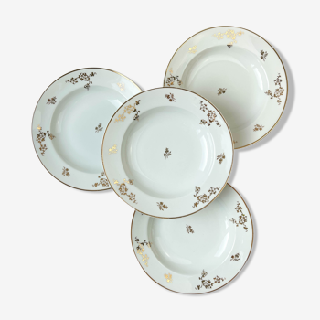 4 assiettes creuses porcelaine de Limoges blanche doré