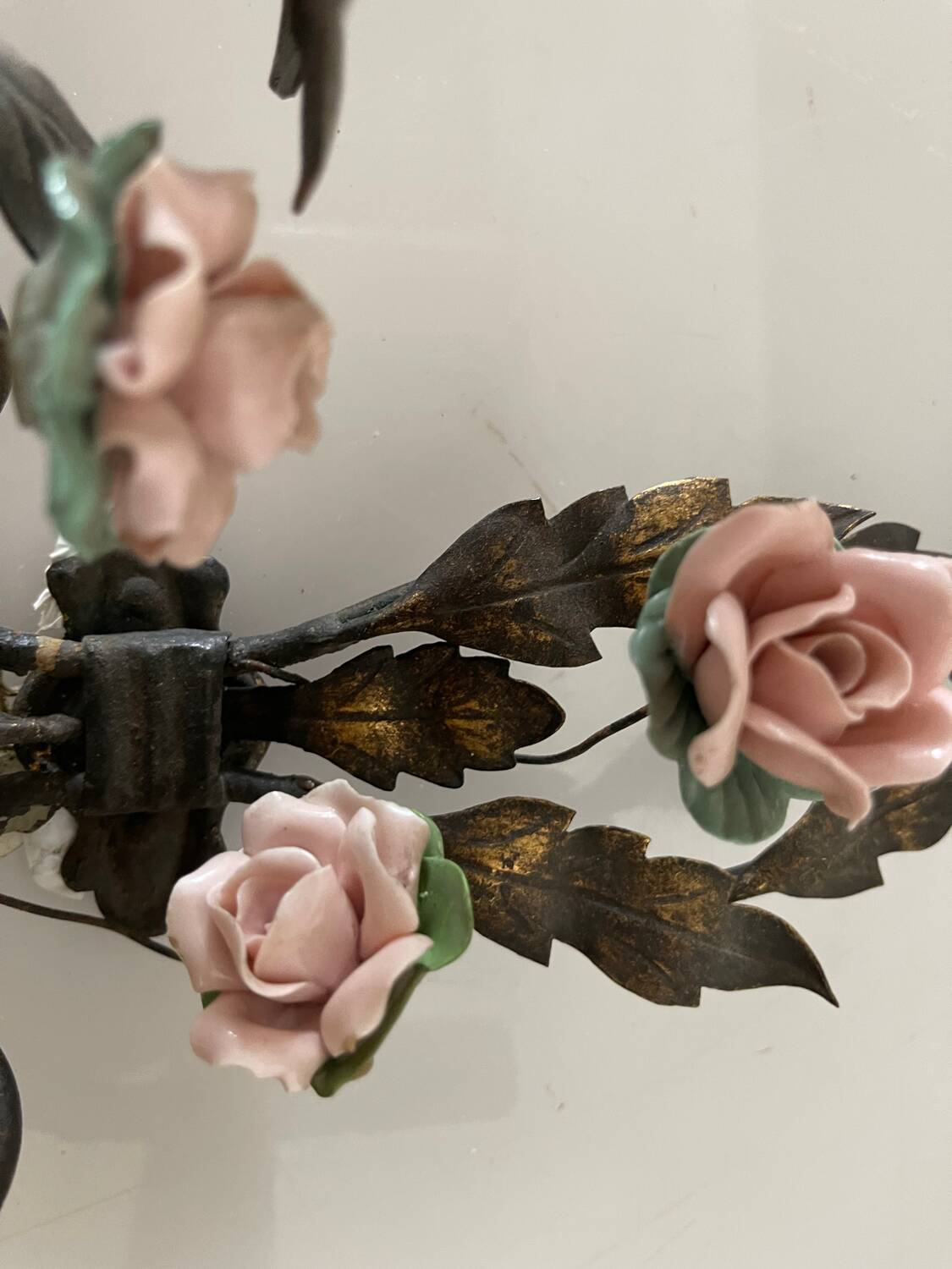 Italian Tole Rose Flower Sconces Set of 2
