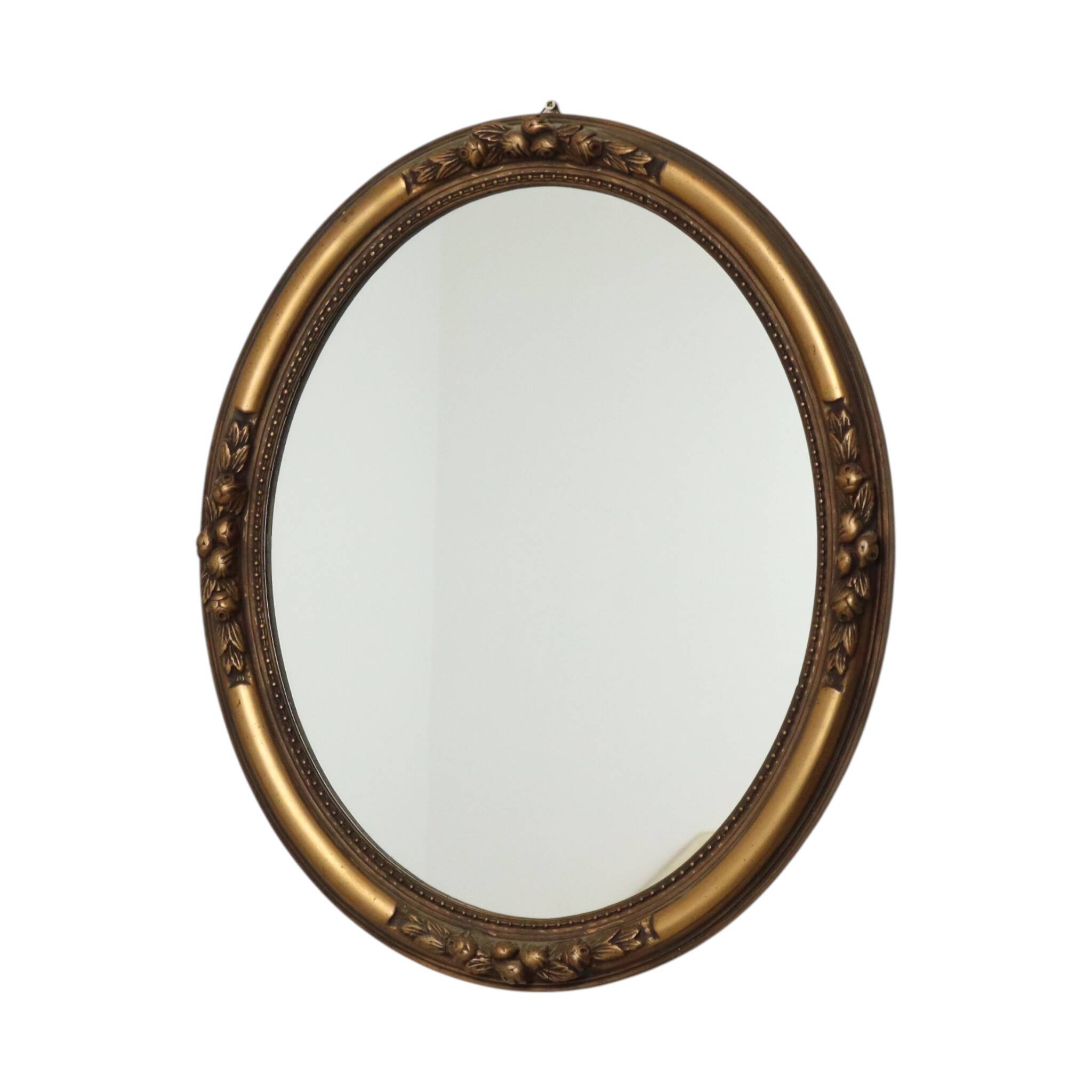 French Oval Gold Baroque-Style Mirror with Roses 58cm