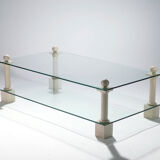 Table basse en travertin et verre signée Philippe Barbier années 70