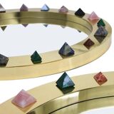 Modern Circular Mirror with Brass Frame and Semi-Precious Stone