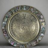 large antique wall plate Mexico alpaca Mayan calendar vintage wall plate decor
