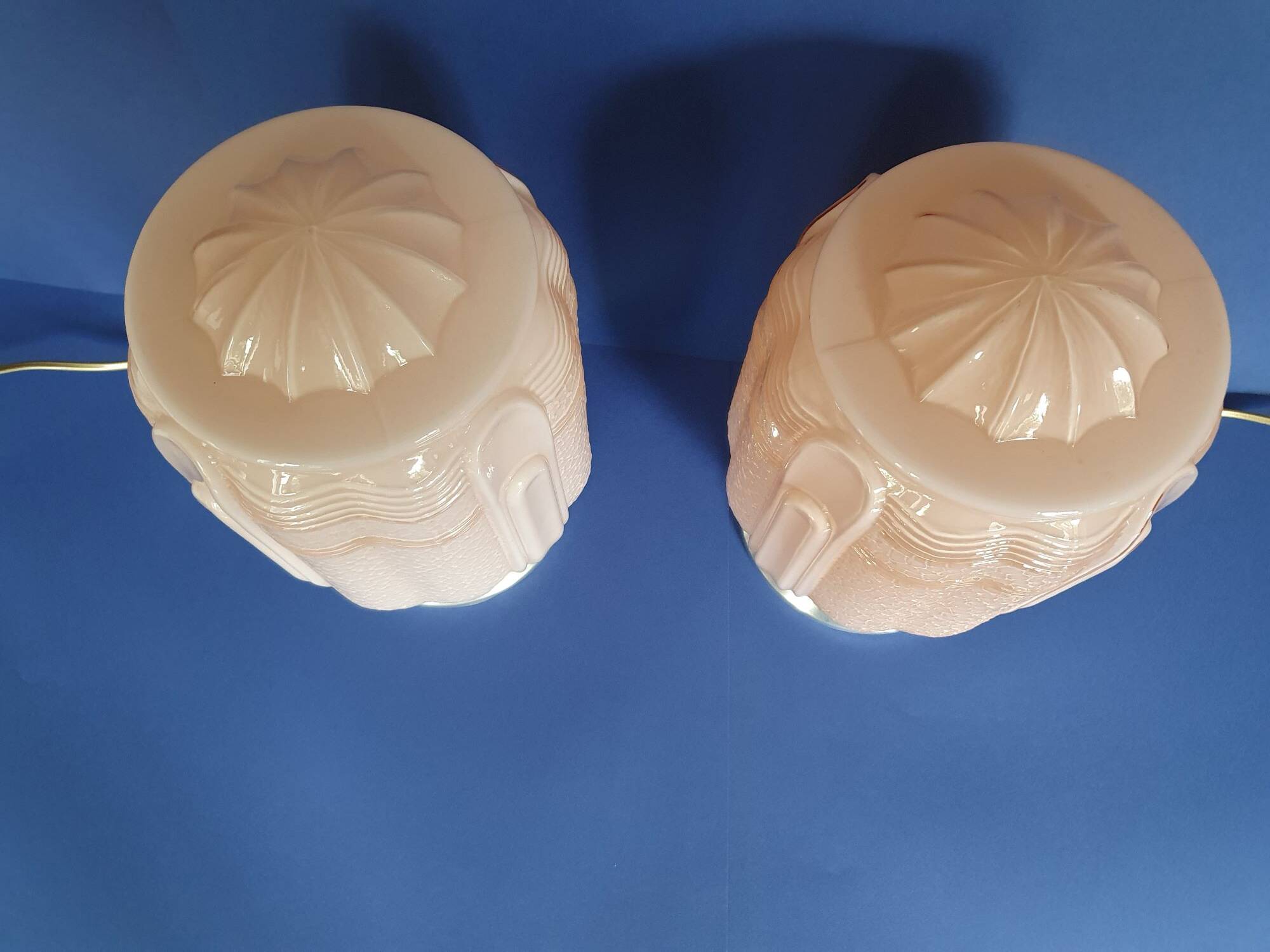 Pair of large pink art deco table lamps France