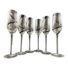 Suite de 6 grandes flûtes à champagne en verre à décor de spirales