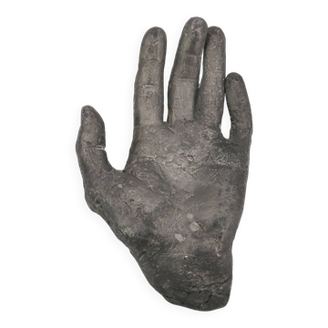 Vide poche en fonte couleur argent moulage d'une main, sculpture années 70