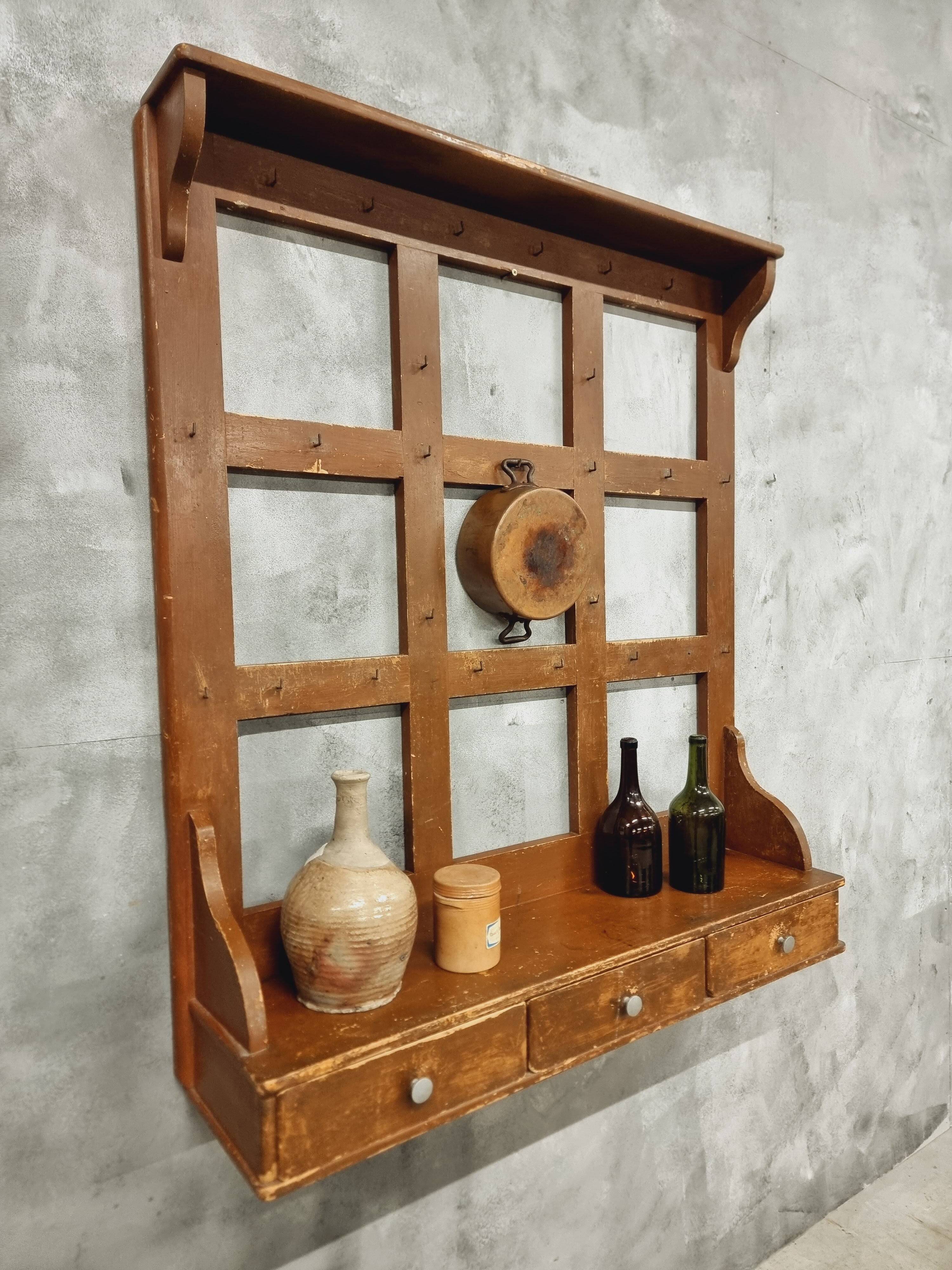 French vintage wall-mounted kitchen shelf 110x123cm