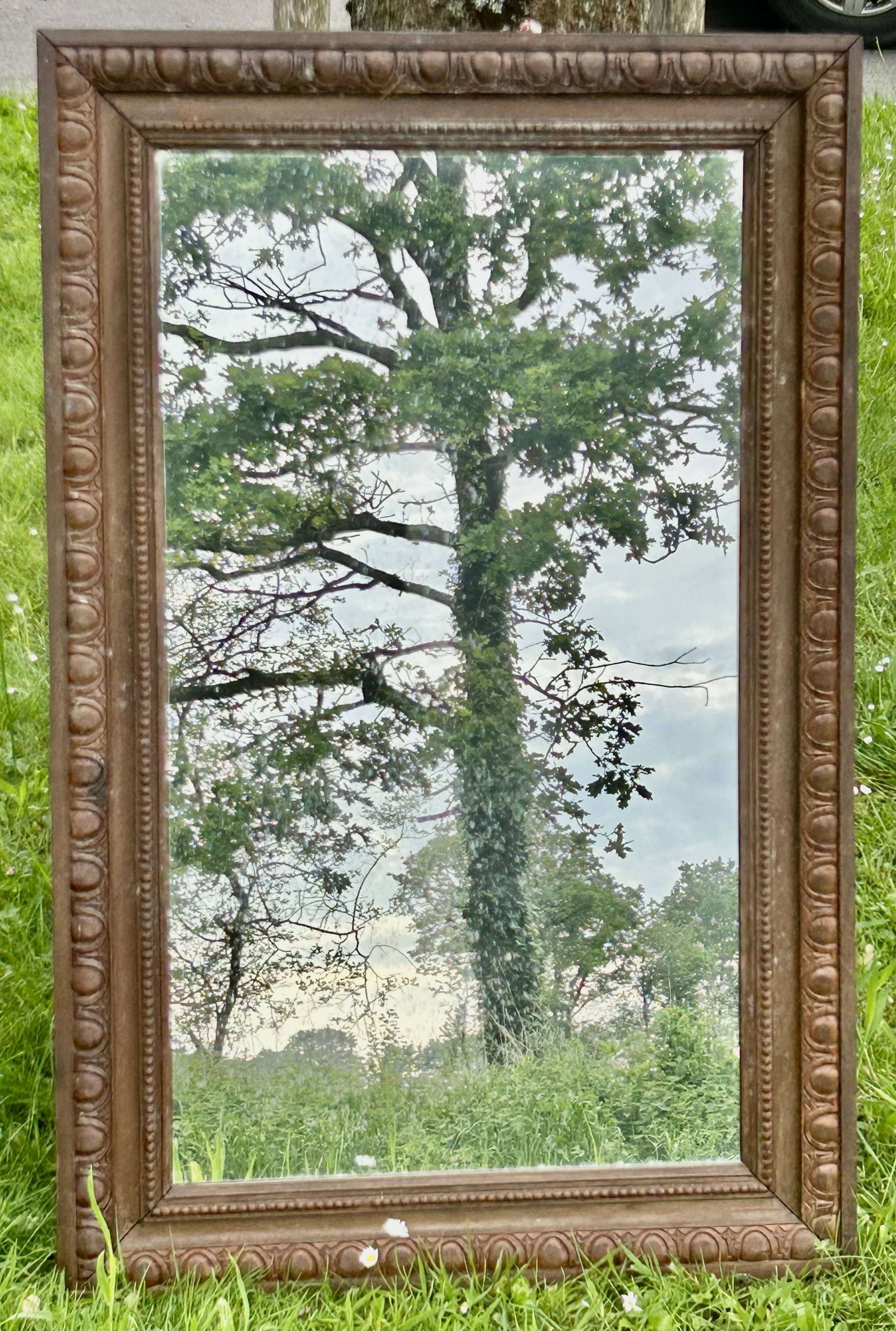 Large antique moulded wooden mirror 61 x 94 cm