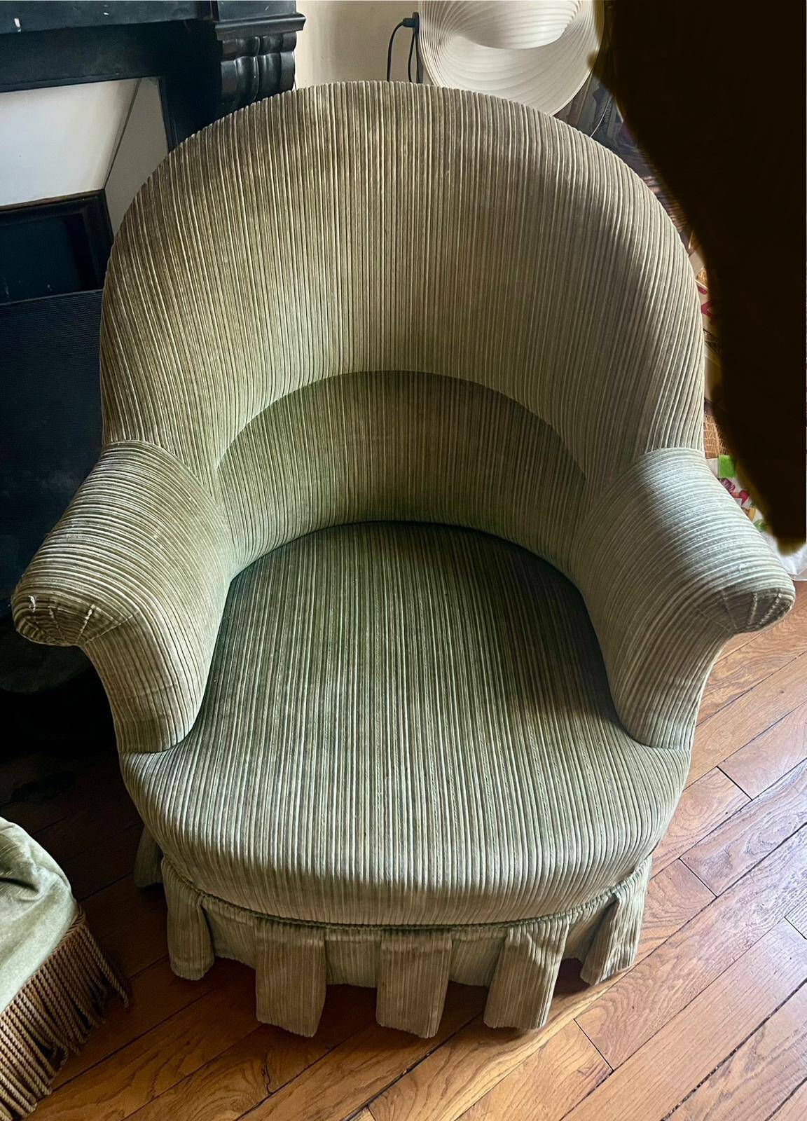 Olive green/almond toad armchairs from the 50s