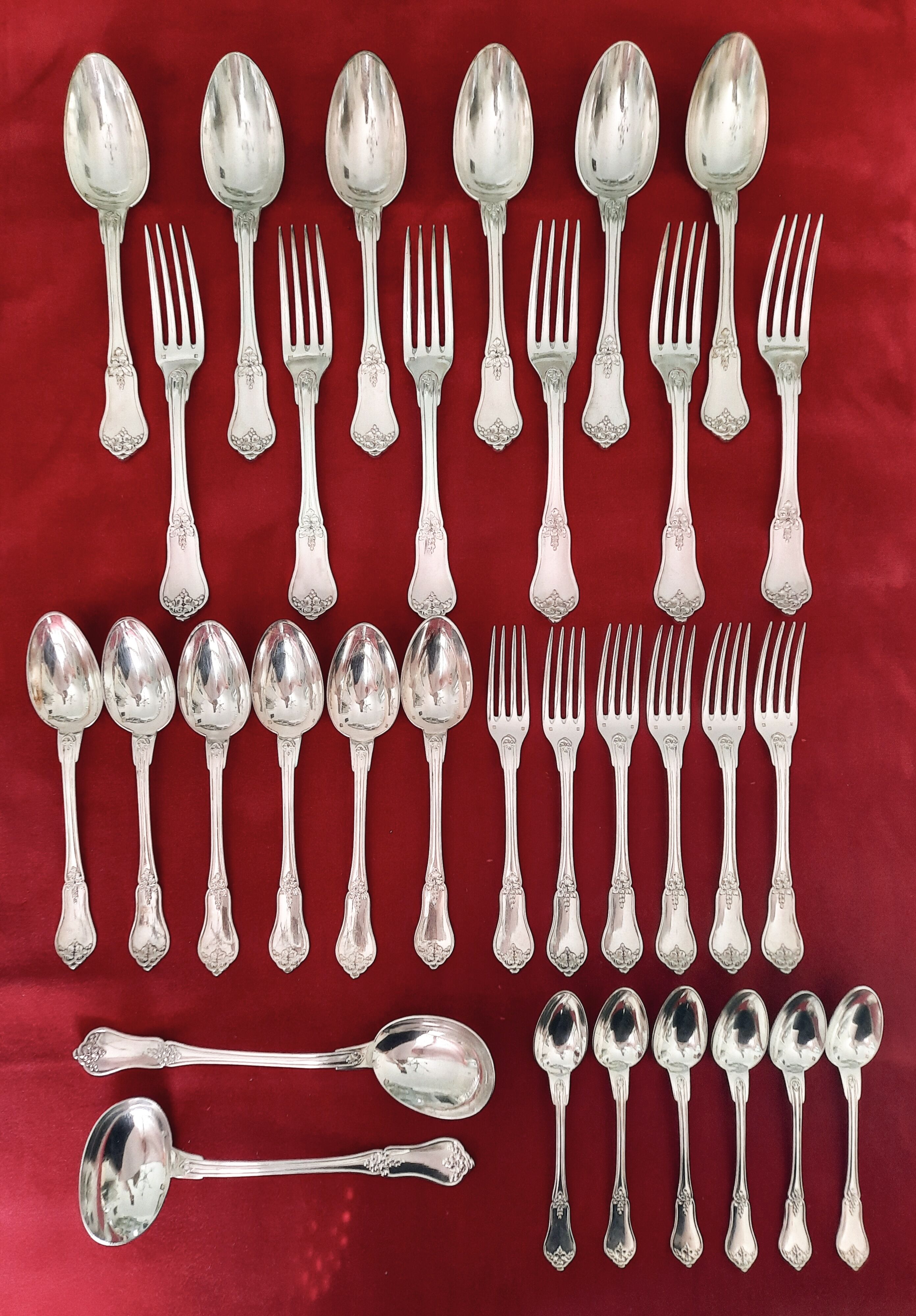 Antique silver-plated monogrammed cutlery set
