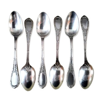 Coffret de 6 cuillères à café en métal argenté Ercuis  style Louis XV