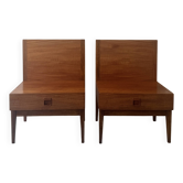 Modernist pair / Scandinavian wooden bedside tables, 1970 design.