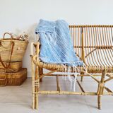 Plaid marocain artisanat rayures blanches et bleues