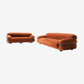 Vintage Sesann sofa in orange fabric by Gianfranco Frattini for Cassina