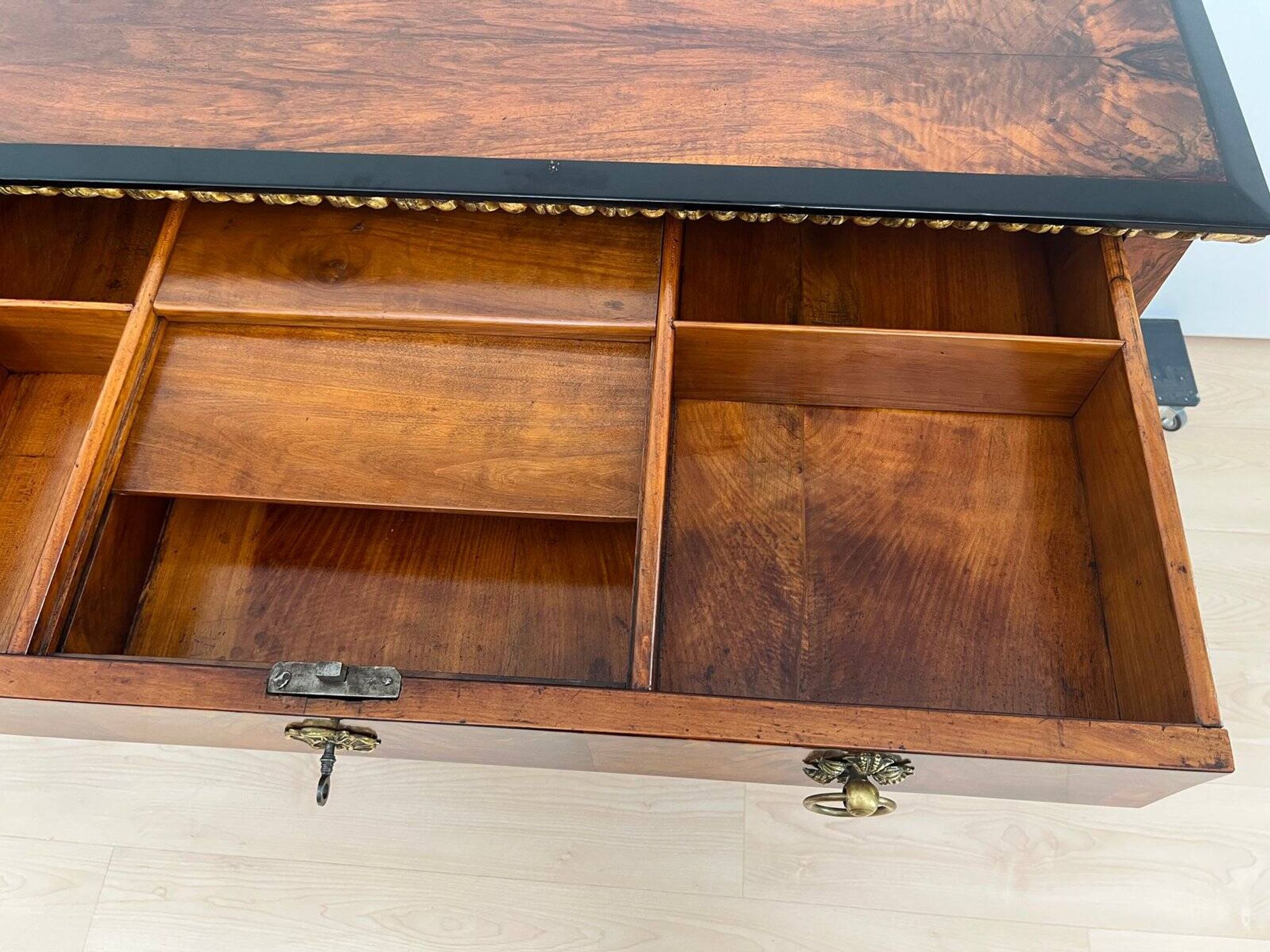 Biedermeier Chest in Walnut Veneer, Cherry, Gold Leaf & Brass, Austria, 1815