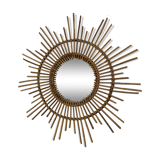 Miroir soleil vintage en rotin