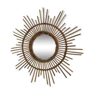 Miroir soleil vintage en rotin