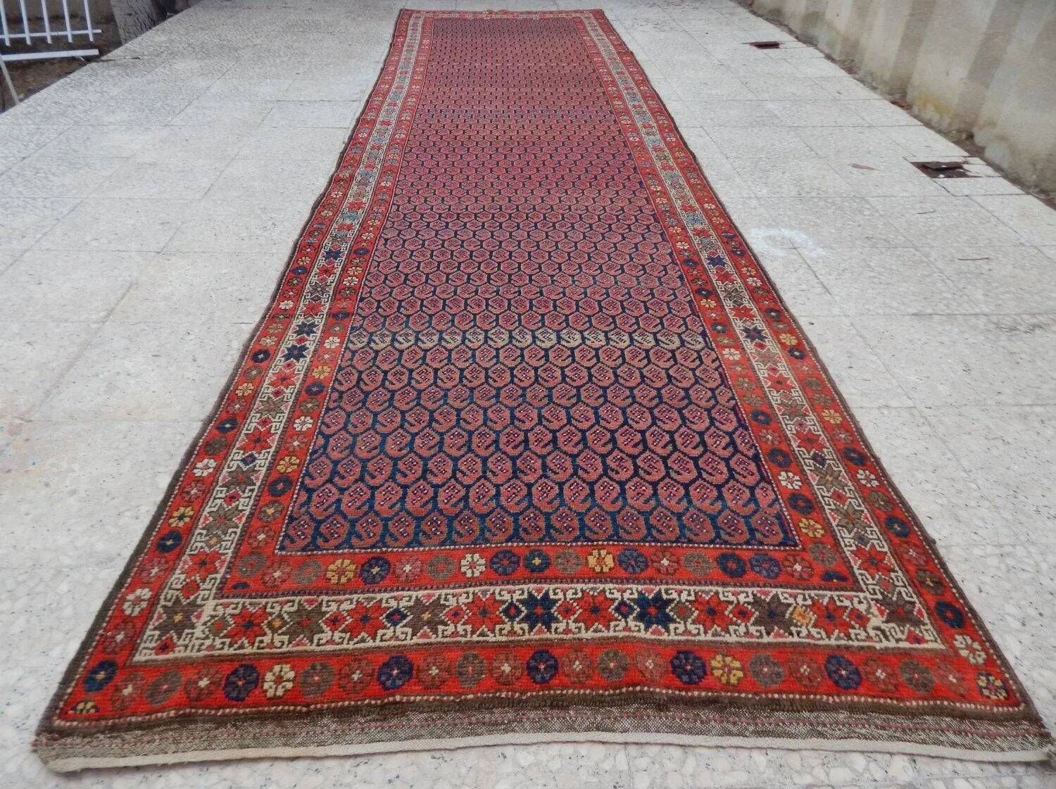 Vintage Turkish hallway rug 112x405 cm