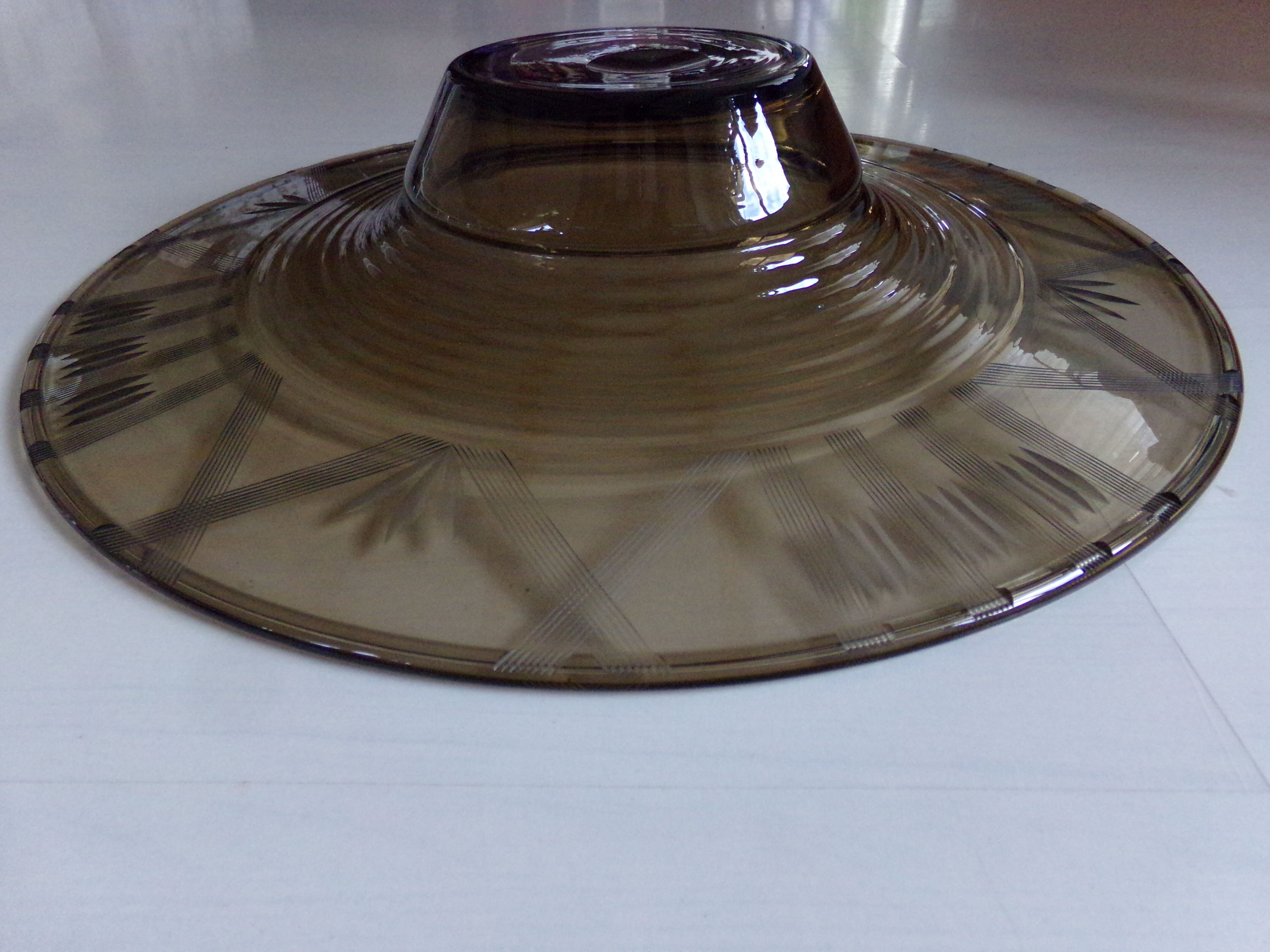 Art deco smoked glass dish or cup