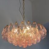 Pink “poliedri” murano glass chandelier