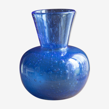 Blue bubble blown glass vase