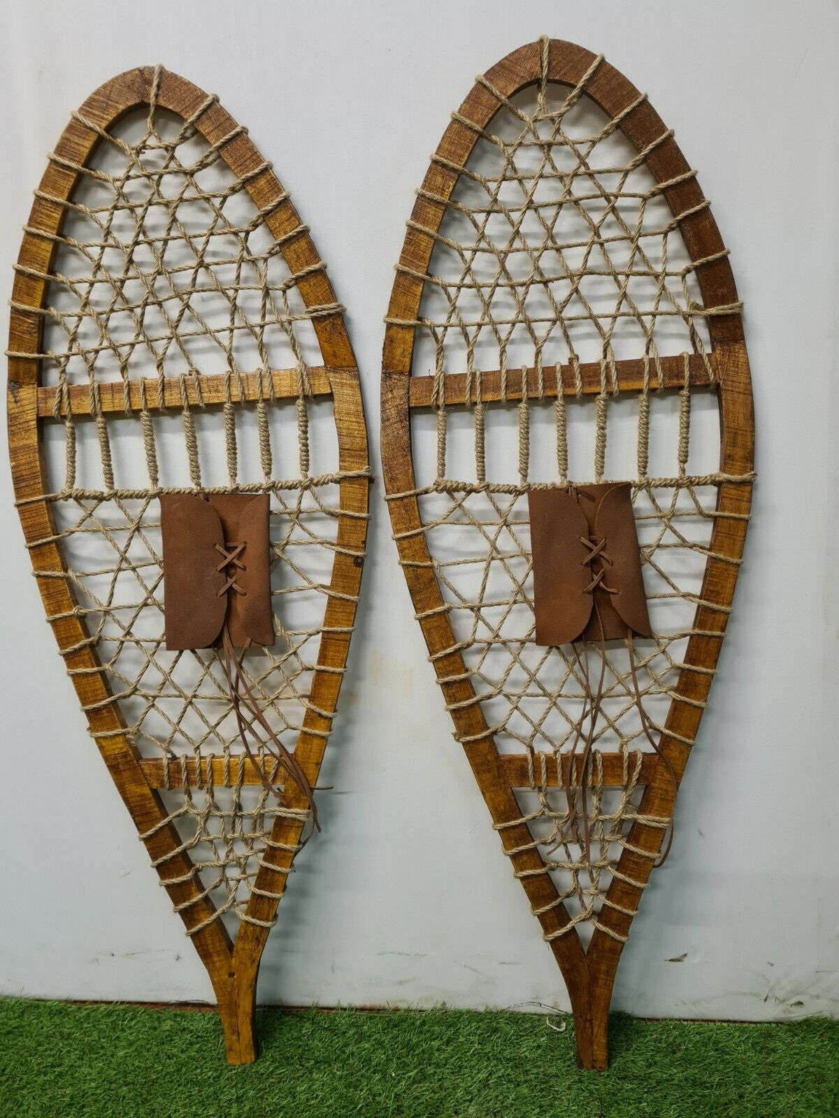 Pair of wooden snowshoes