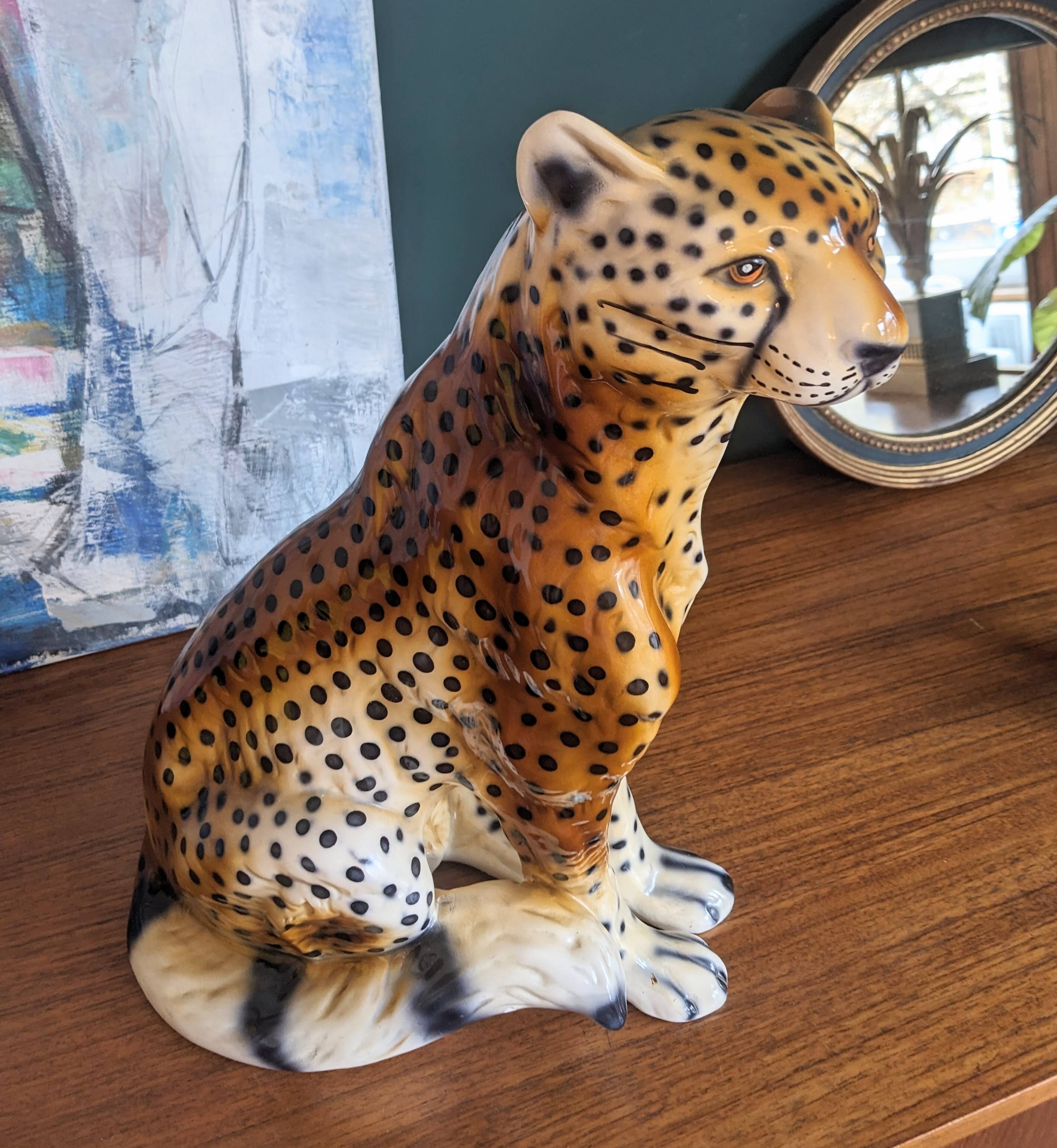 Cheetah sculpture in ceramic