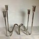 Pair of modernist candle holders silver metal PM Italy