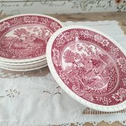 Set of 6 hollow plates in opaque porcelain Villeroy & Boch model Rusticana red English décor