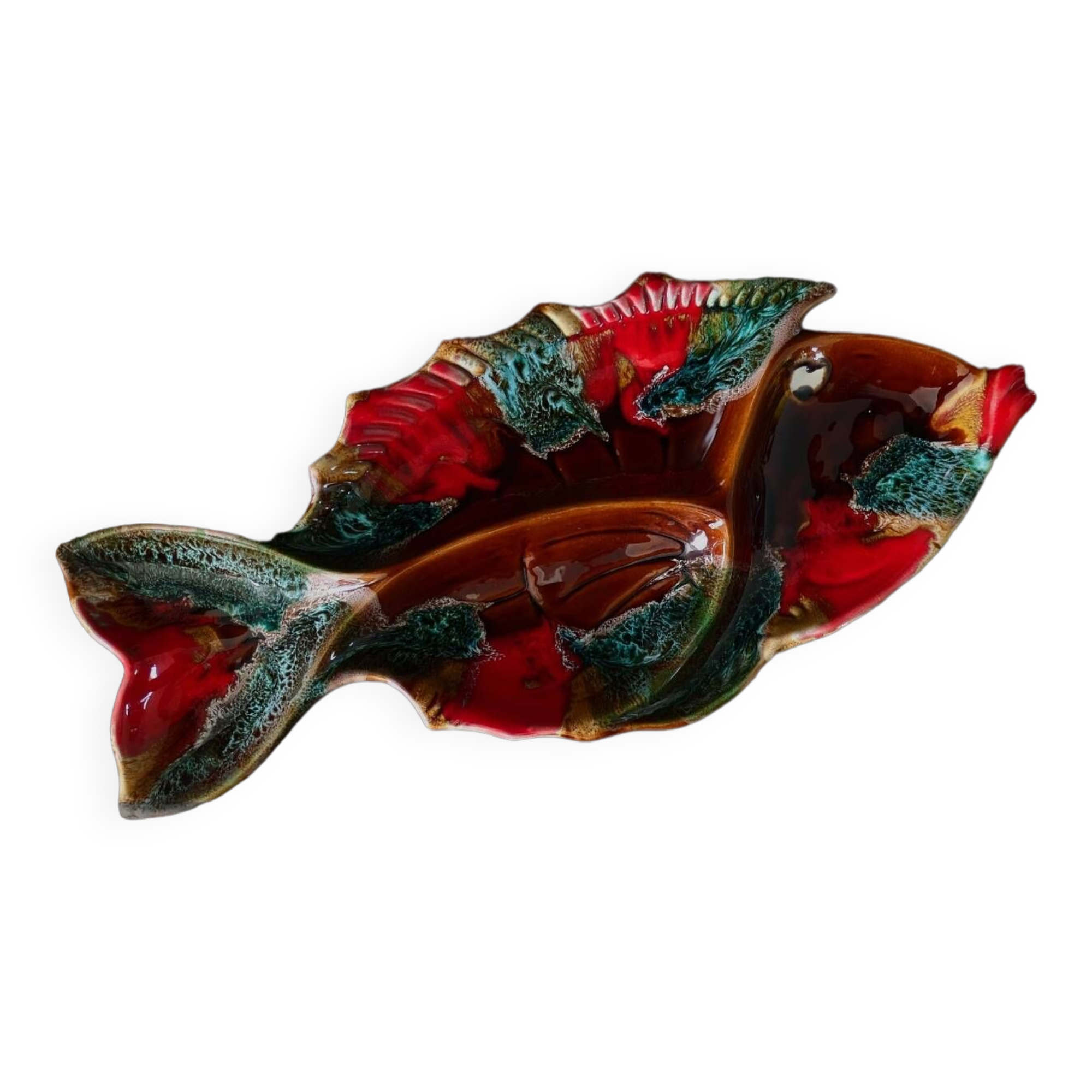 Plat à apéritif à compartiments en forme de poisson style Vallauris