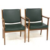 Set de 2 fauteuils en cuir, Karl Erik Ekselius, Suède, 1960