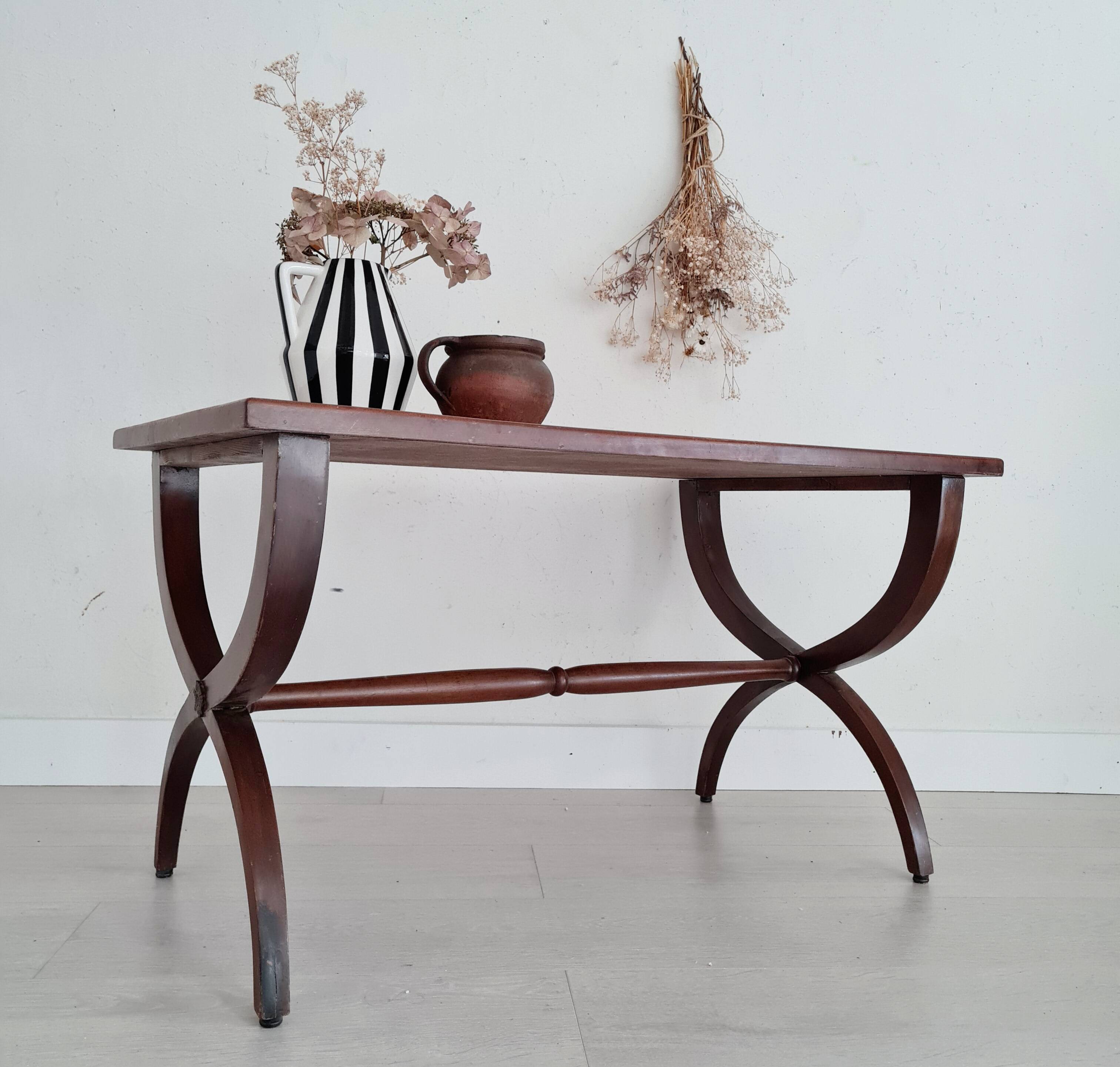 Old wooden coffee table - crossed base