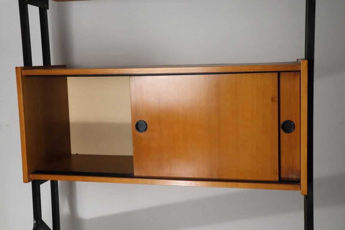 Vintage desk with modular bookcase in wood and metal, 1960